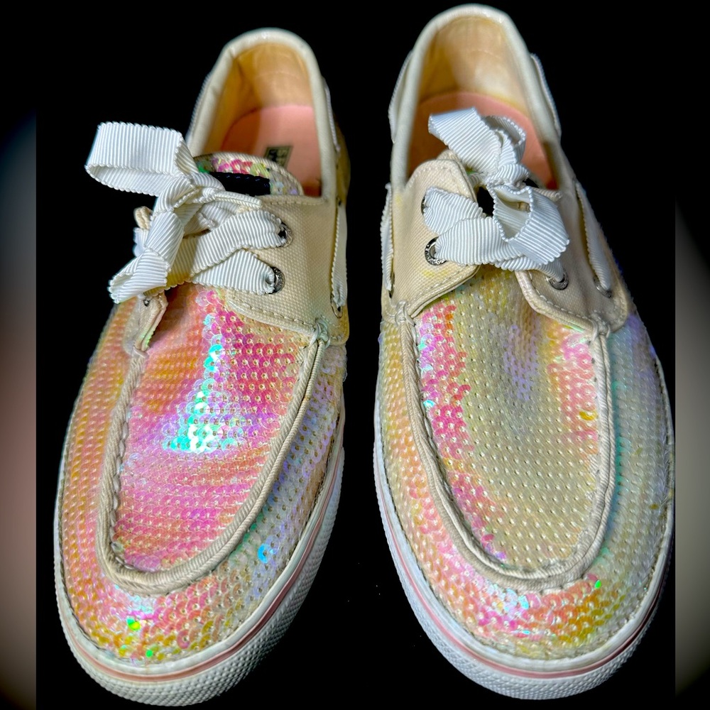 Sperry Top-Sider Bahama Women's Iridescent Pink Sequin Boat Shoes, 8M 9688573